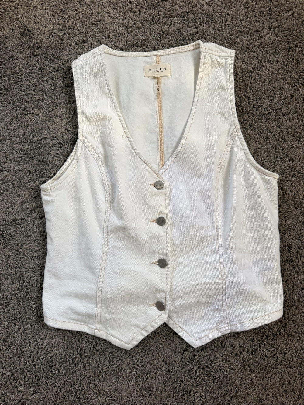 Risen Womens Cream Denim Vest